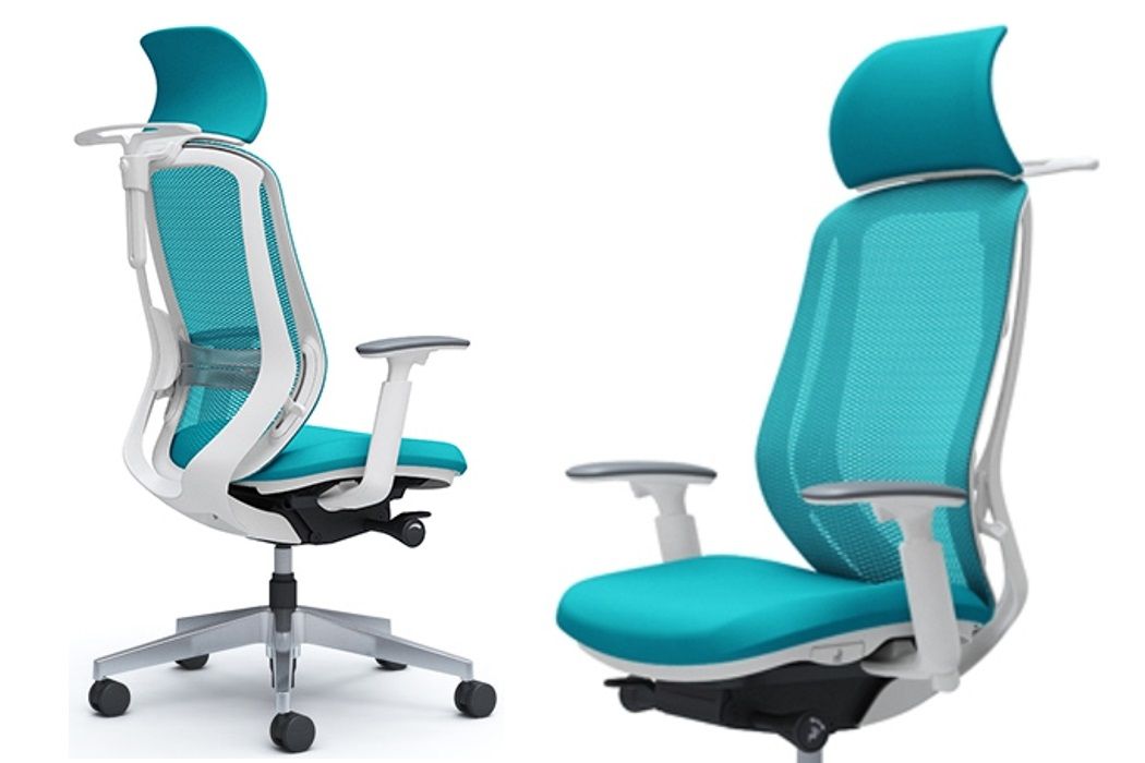 Židle OKAMURA SYLPHY Blue Green síťovina Bílý Plast