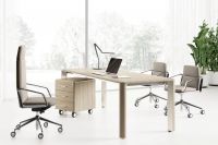 B300 Grey Elm Executive Office Desk | with mobile 3 drawers pedestal, with service unit on wheels, with service unit on adjustable feet with 2 sliding doors 