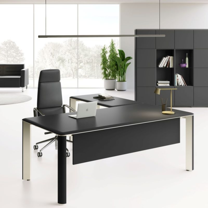 B306 Black Desk with Modesty Panel