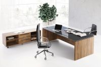 B506 Black Glass Top Office Desk