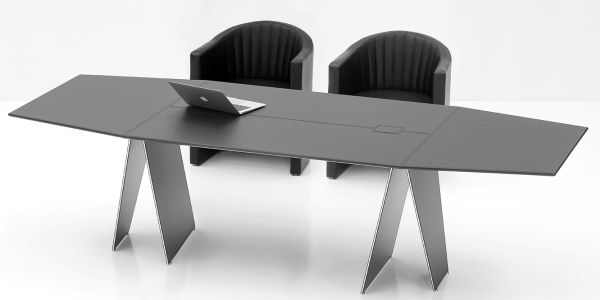 Dark Grey Leather Meeting Table L.270 cm
