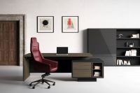 Dark Poplar Office Desk with Bkack Structure