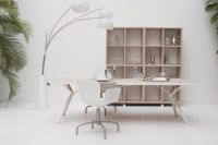 Sweden Oak wood White legs Desk | with Melamine Top, with Double High Cabinet
