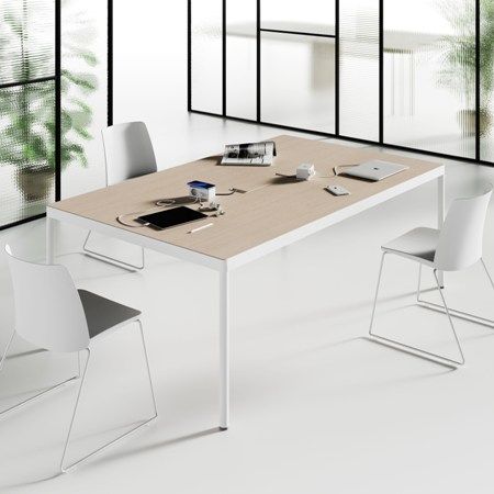 Meeting Table with White Legs and Oak Worktop