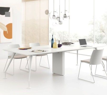 White Meeting Table with White Metal Legs