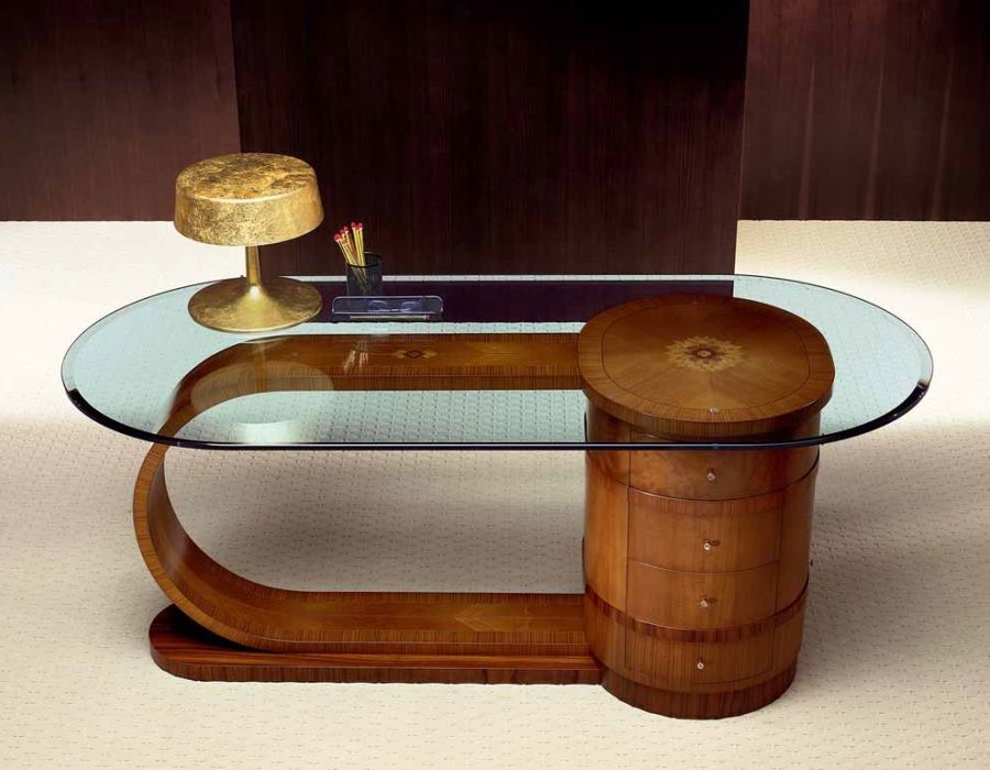 Klasický Dřevěný Stůl se Skleněnou Deskou